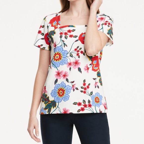 Ann Taylor Factory Floral Square Neck Top - Picture 1 of 5